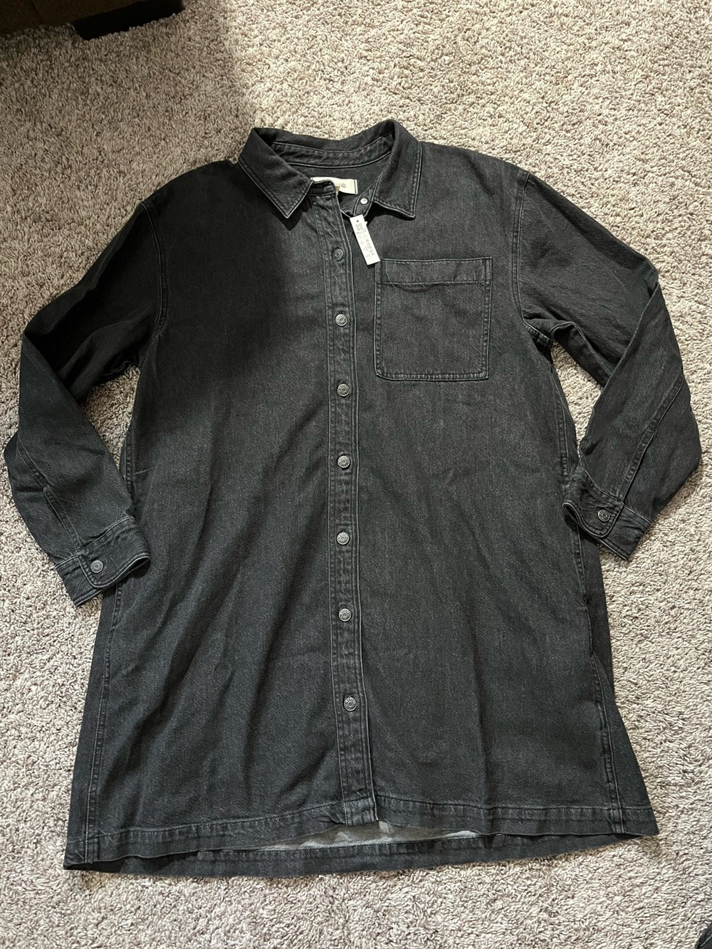 Women’s Madewell Black Denim Long Sleeve Button-Down Flowy Shirt Dress NWT L